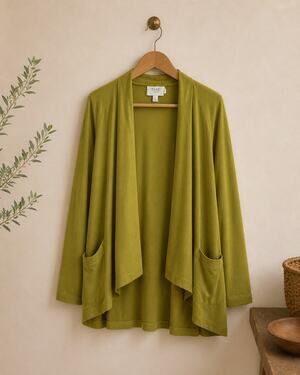 Inae Collection Open Front Cardigan Women's Large Green Lagenlook Waterfall